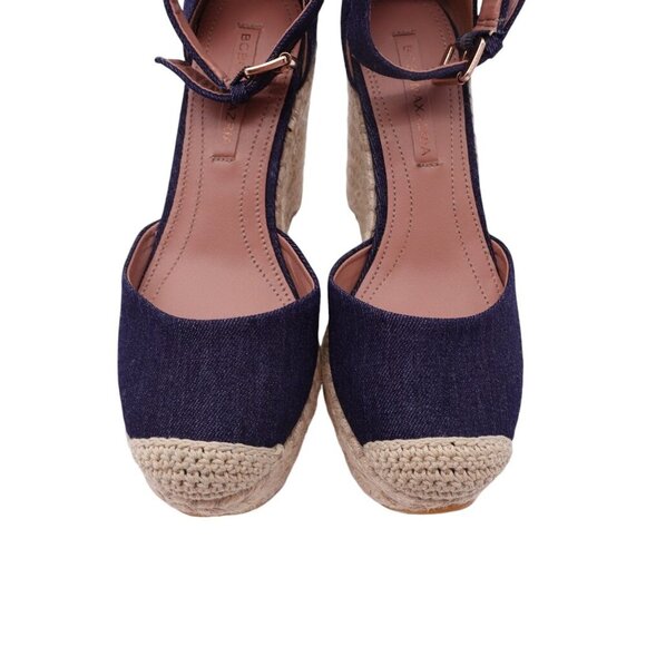 NWOB BCBGMAXAZRIA Abell Espadrille Sandal Sz 38.5 Blue Denim Wedge Ankle Strap - Picture 4 of 14